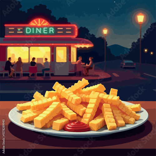 illustration, potato, meal, food, snack, tasty, fast, french, vector, french fries, menu, restaurant, junk, cartoon, design, box, isolated, lunch, delicious, fry, eat, red, yellow, icon, fries, 