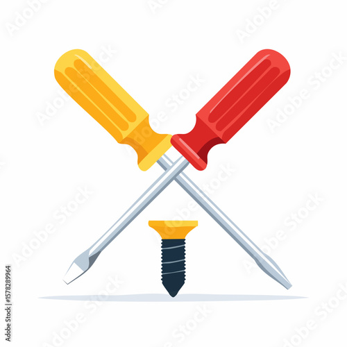 Crossed Screwdrivers and Screw: A Vector Illustration of Repair Tools