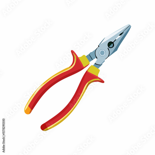 Angled Pliers with Red and Yellow Handles, Ready for Electrical Work