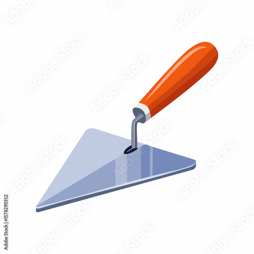 Isometric View of a Construction Trowel with Orange Handle
