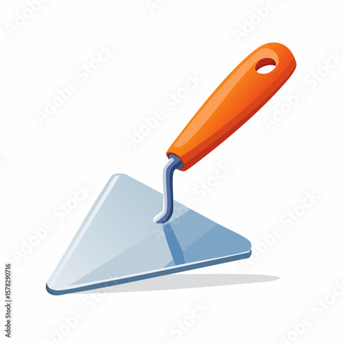 Vibrant Orange-Handled Trowel with a Triangular Blade, Angled View.