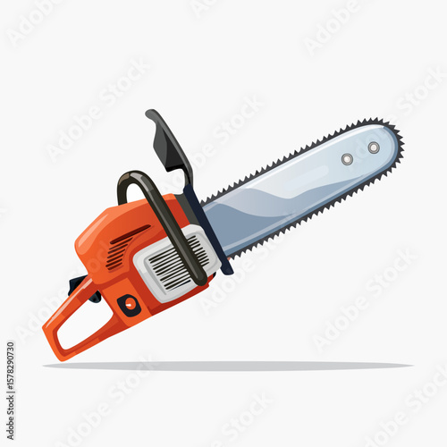 Bright Orange Chainsaw with Sharp Blade, Ready for Wood Cutting Tasks