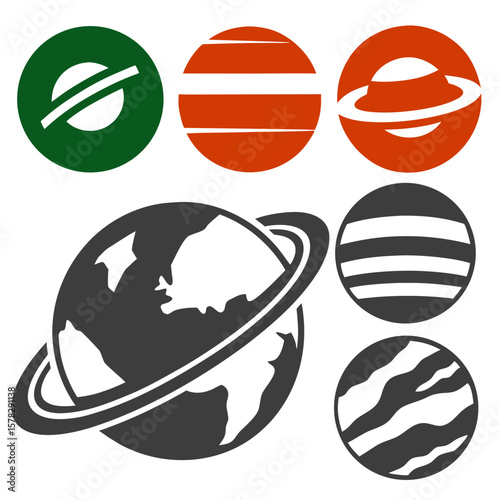 Celestial bodies with rings and stripes planets space