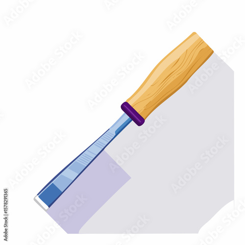 Angled Wood Chisel with Purple Ferrule and Shadow Detail.