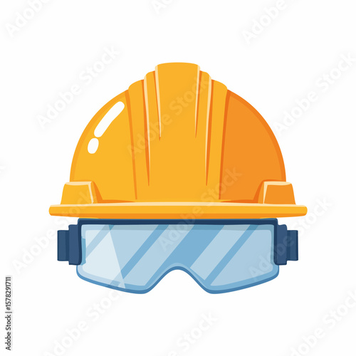 Bright Yellow Construction Helmet with Safety Goggles for Protection