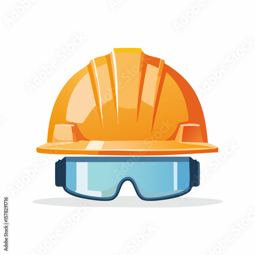 Bright Orange Construction Helmet and Safety Goggles Illustration.