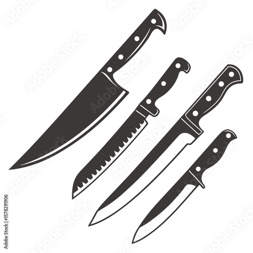 Dark kitchen cutlery collection sharp blades varied sizes kitchen knives