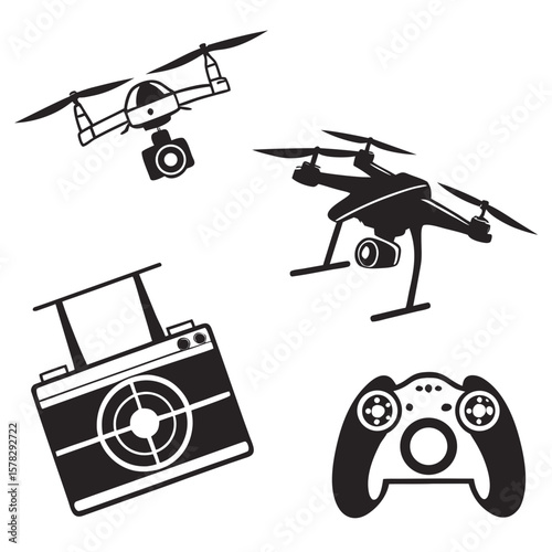 Drone photography icons quadcopter camera controller aerial photography