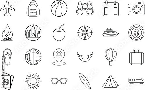 Minimal Travel Icon Pack – Vector Line Style (Transparent Background)