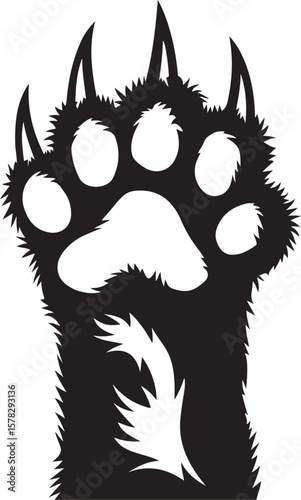 Paw Print Silhouette: A stylized black silhouette of an animal's paw, showcasing the intricate details of its pads and formidable claws.