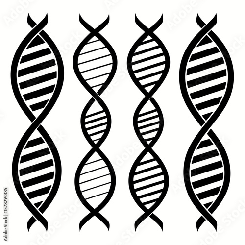 Four Abstract Black D N A Strand Silhouettes helix molecule