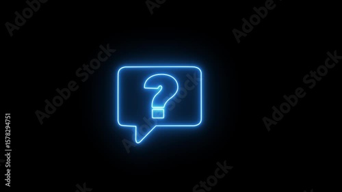 Glowing neon line Speech bubbles with Question icon isolated on black background. Q symbol, Message with a question mark with a neon saber effect. 4K Video motion graphic animation	