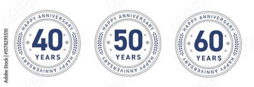 30周年・40周年・50周年・60周年のフラットなアニバーサリーメダルロゴセット（周年記念 ロゴマーク ベクター）


