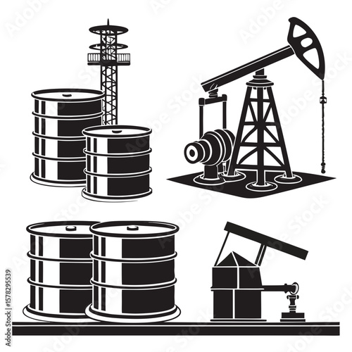 Oil industry equipment and storage barrels oil barrels pipeline