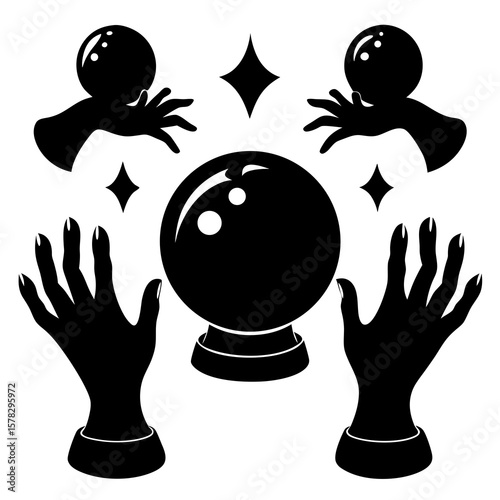 Psychic crystal balls and mystical hands fortune telling divination