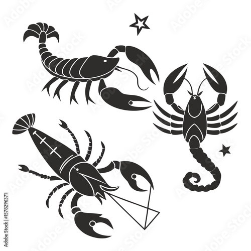 Scorpio Cancer Sagittarius zodiac symbols black silhouette astrology zodiac signs