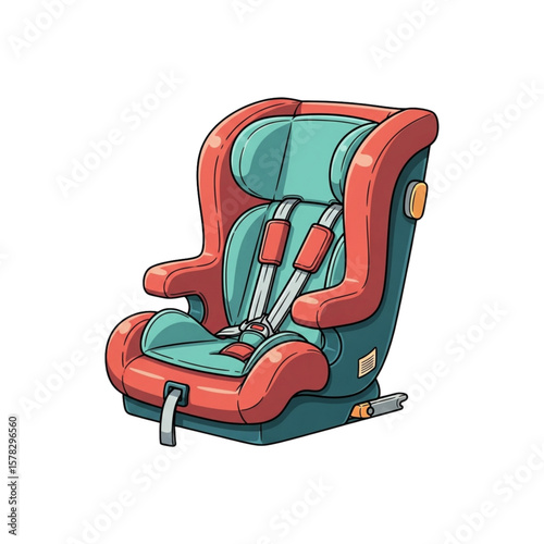 A colorful illustration of a child's car safety seat, ready for a journey.