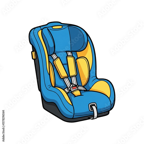 Colorful cartoon illustration of a child safety car seat.