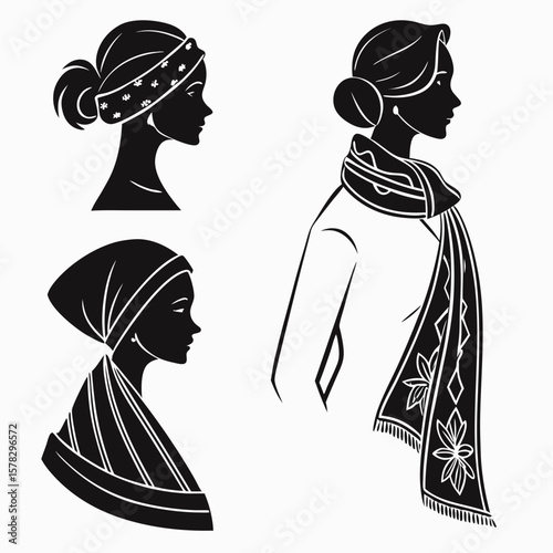 Silhouettes of women wearing headscarves and scarves woman headscarf