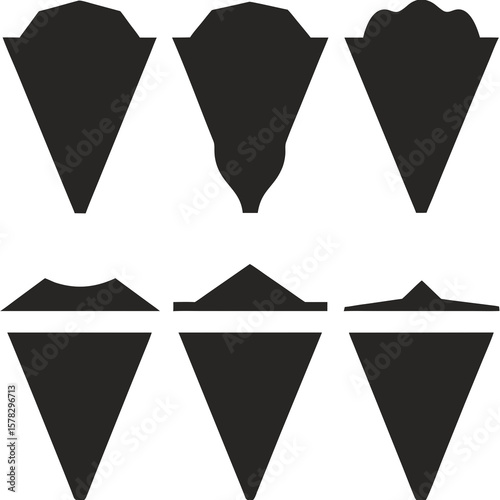 Six black icebergs diverse shapes underwater view arctic antarctic