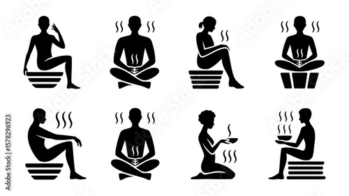 Vector art of illustrations of people relaxing in a sauna or spa, isolated on white background