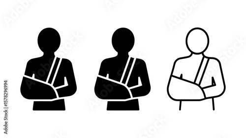 Illustration of a person with a broken arm in a sling, isolated on white background