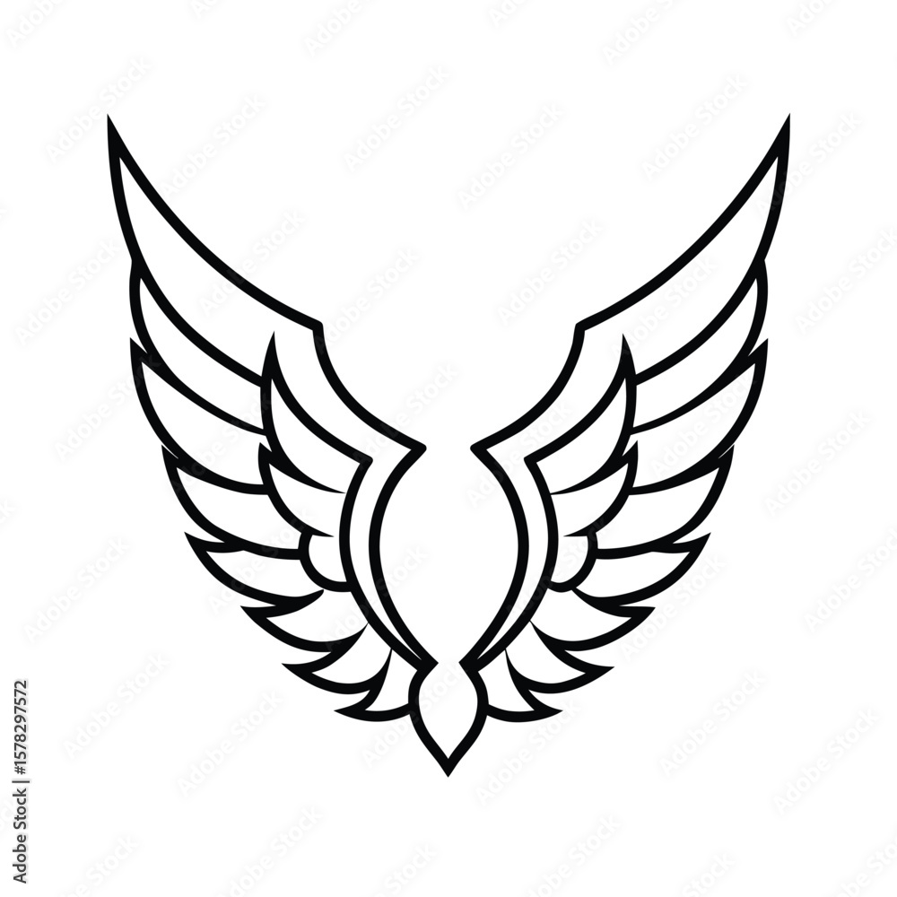 Fototapeta premium Eagle Wing Curved Mandala Edge Vector Line Art Bird Inspired Frame Feather Pattern Outline