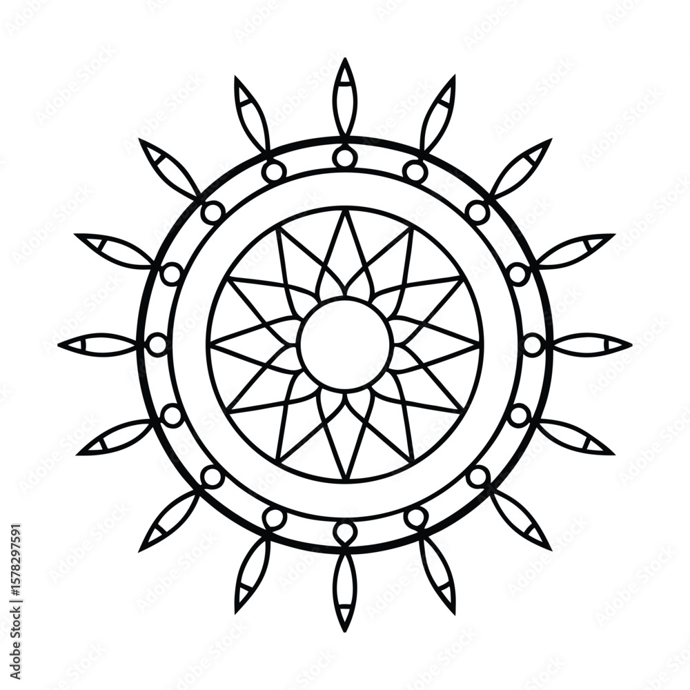 Obraz premium Dreamcatcher Pattern Mandala Border Vector Line Art Native Symbol Frame Spiritual Pattern Design