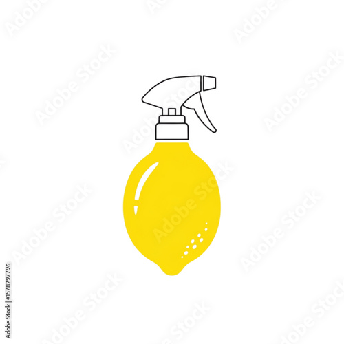 A creative illustration showing a lemon-shaped spray bottle, representing cleaning.
