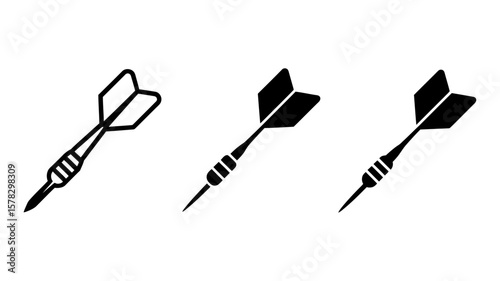 Vector art of three dart icons isolated on white background, symbolizing accuracy, precision, and the competitive game of darts