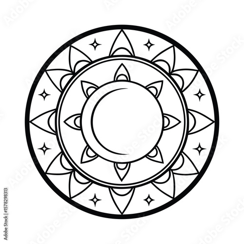 Lunar Eclipse Mandala Border Line Art Vector Celestial Moon Frame Outline Cosmic Pattern