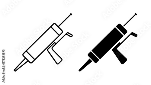 Vector art of a black and white illustration of a caulk gun, a tool used for applying sealant, isolated on white background
