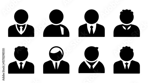 Vector art of a set of black and white business avatar icons isolated on white background