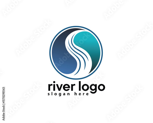 creative river logo, blue river abstract logo design template