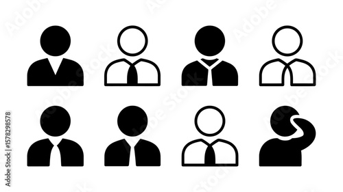Vector art of a collection of black and white business avatar icons isolated on white background