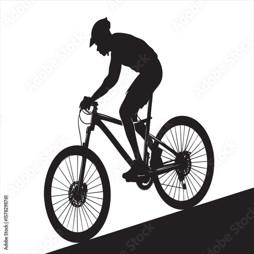 Mountain Biker Silhouette Climbing Hill - Cycling Sport Vector