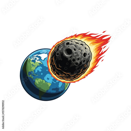 A fiery asteroid hurtling towards a stylized Earth globe, symbolizing potential destruction.