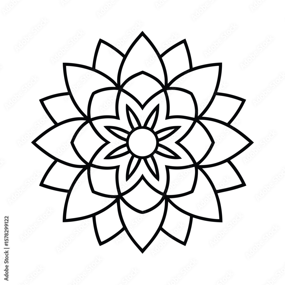 Naklejka premium Minimal Flower Ring Mandala Line Art Vector Simple Floral Outline Frame Modern Decoration