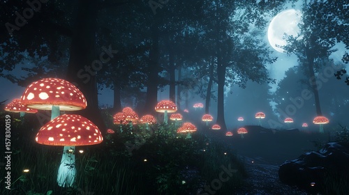 Magic forest night mushrooms