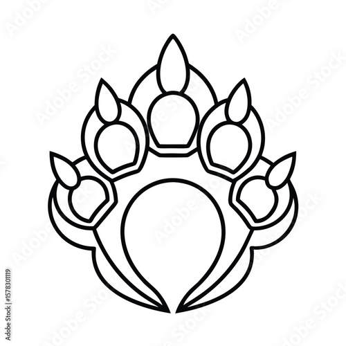 Tiger Claw Mandala Ring Design Vector Line Art Fierce Frame Animal Inspired Pattern Outline