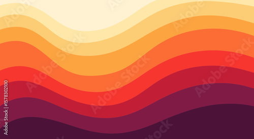 Wavy layers create a colorful background with gradient shades of orange and red