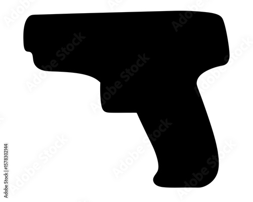 Silhouette of a noncontact infrared thermometer, temperature measurement instrument, black shape on white background