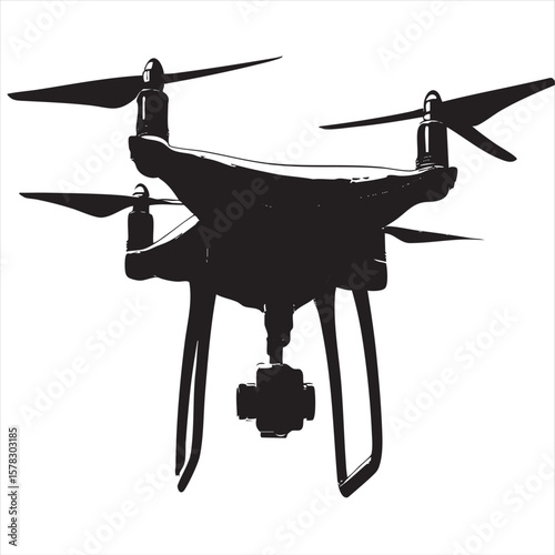 Modern Drone Silhouette with Camera - Aerial Technology Vector