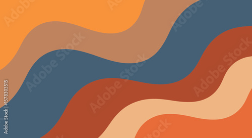 Earthy abstract design featuring fluid waves in orange, tan, and blue hues