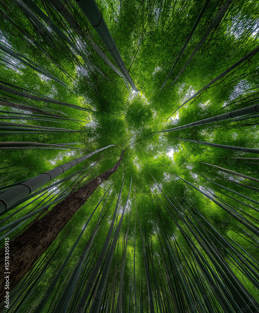 Winding pathway leads through towering bamboo forest creating meditative natural sanctuary. Winding pathway leads through towering bamboo forest creating meditative natural sanctuary.