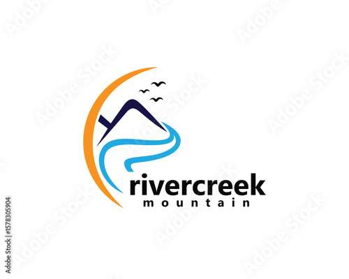 creative river logo, river and mountain stripes, logo design template