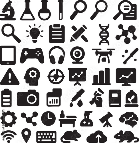 silhouette modern technology icons or logo vector clear image with white background used for agriculture, spare research, travel routes, 
