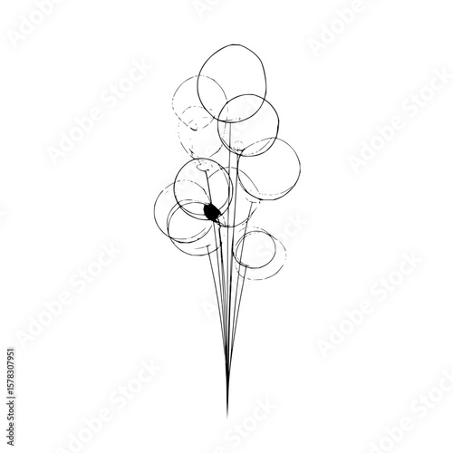 Abstract floral arrangement with circular shapes and thin lines against a white background design style