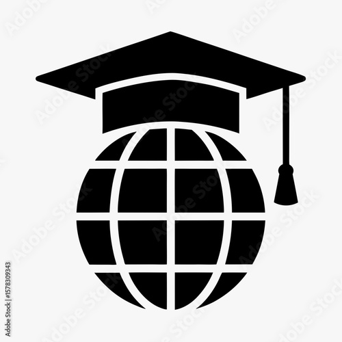 Global Education Icon – Graduation Cap on Globe icon