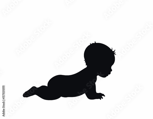 A baby crawling silhouette on white background 